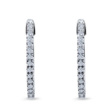 Half Eternity Simulated Cubic Zirconia Round Hoop Earrings 925 Sterling Silver (15mm)